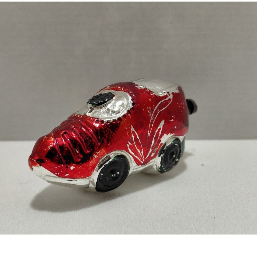 Vintage Christmas Tree Ornament Blown Glass Red Car Made in Japan